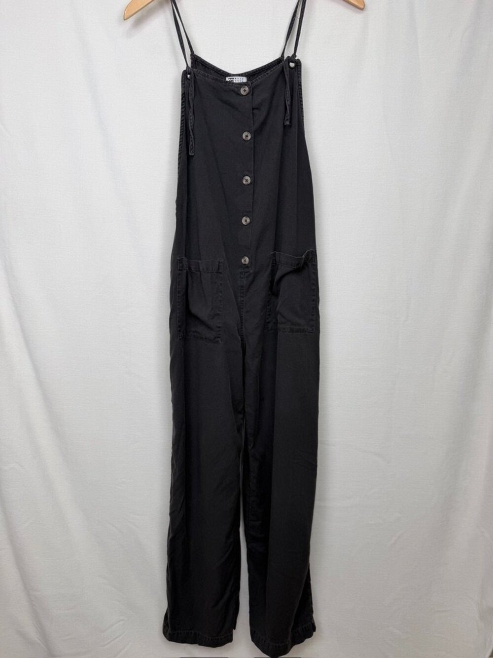 Billabong Beach Cruiser Wide Leg Overalls Button Front Jumpsuit Charcoal M